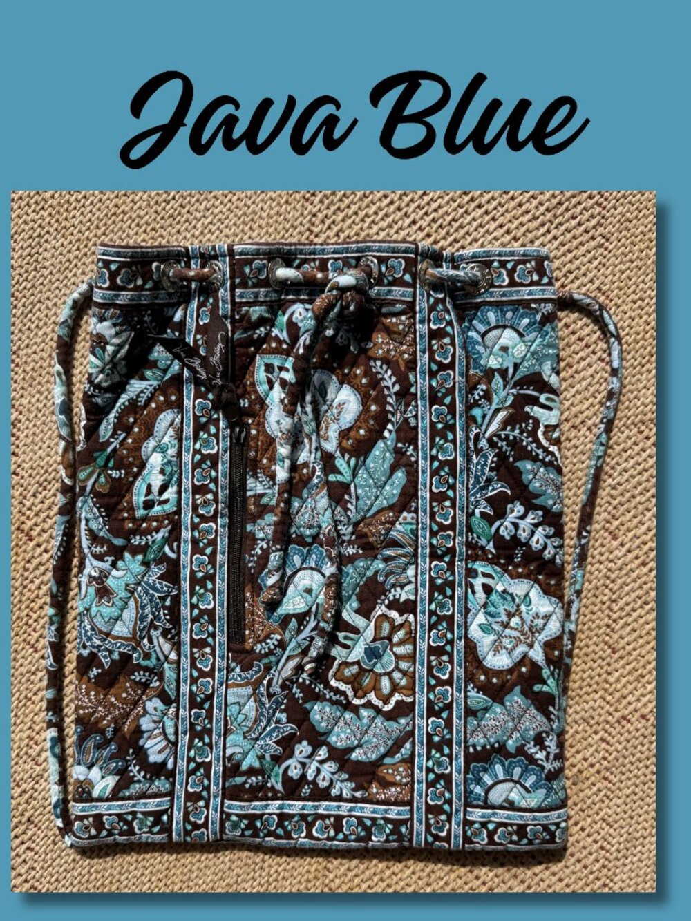 Vera Bradley Java Blue Drawstring Backpack Retired 2006 Y2K Bookbag